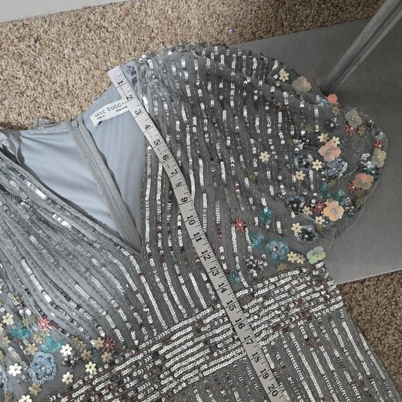 Sz 14 Mac Duggal 5221 Floral Multicolor Sequin Gown with Capelet in Platinum - Picture 11 of 12